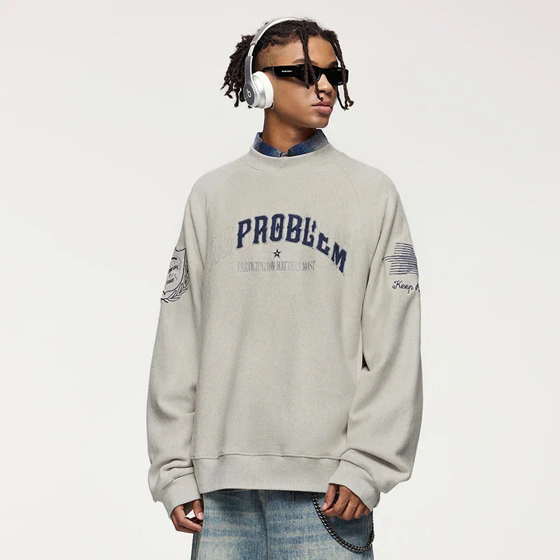 'No Problem' Varsity Applique Sweatshirt Newgew