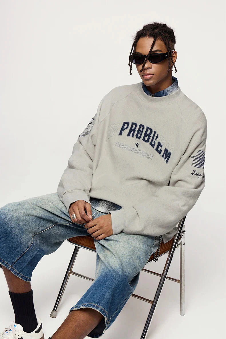 'No Problem' Varsity Applique Sweatshirt Newgew