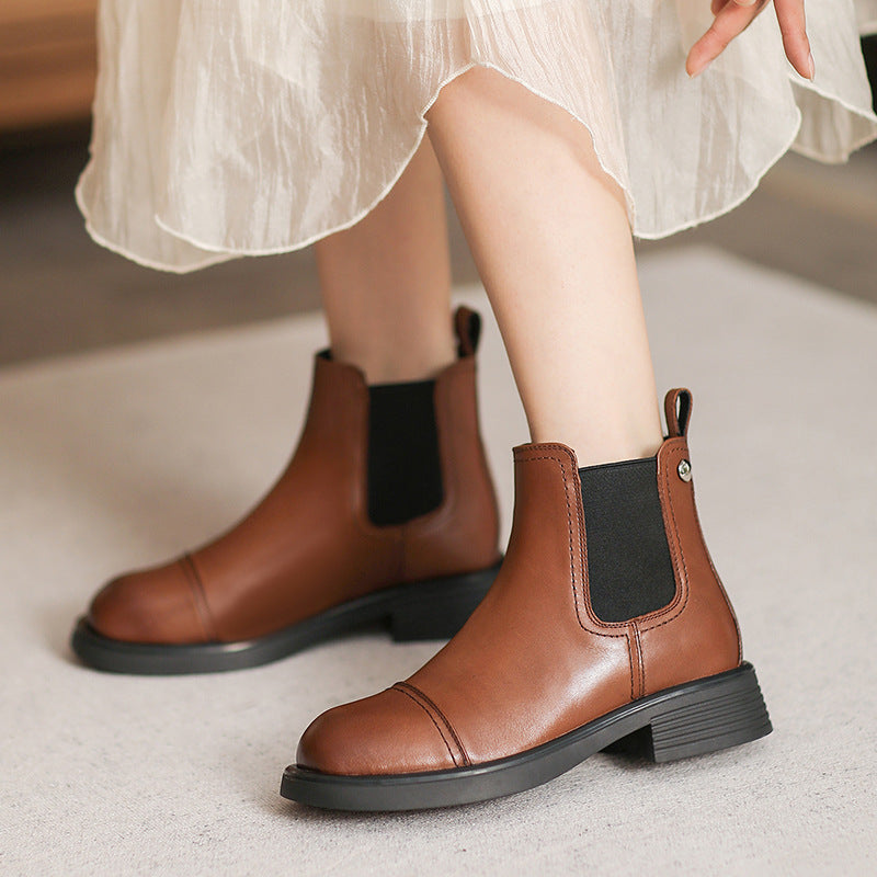 Women Retro Minimalist Leather Casual Boots Newgew Shoes