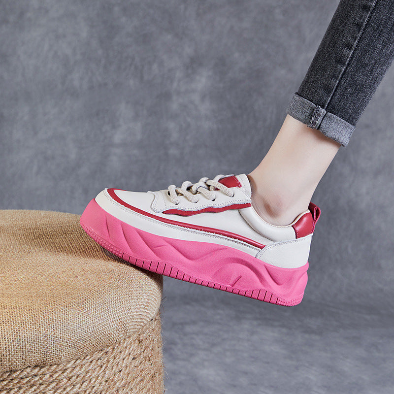 Women Minimalist Fashion Leather Thick Soled Casual Shoes Newgew Shoes