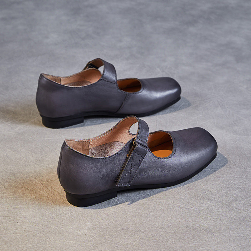 Women Retro Square Head Leather Casual Shoes Newgew Shoes