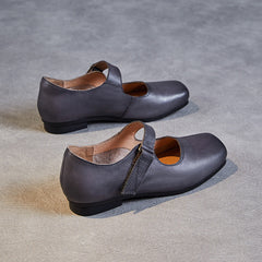 Women Retro Square Head Leather Casual Shoes Newgew Shoes