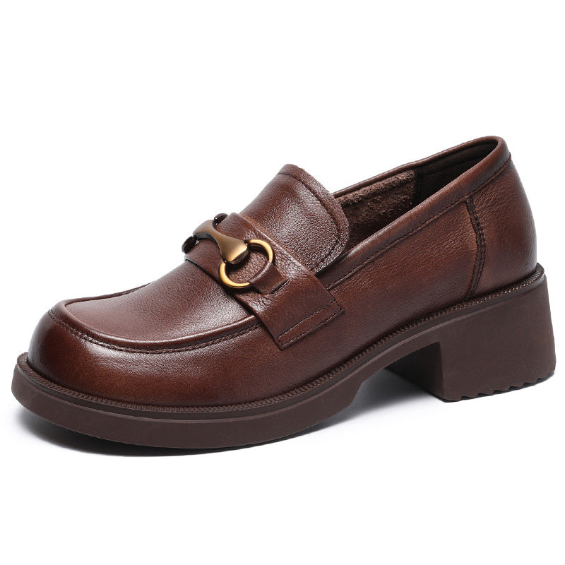 Women Retro Leather Wedge Loafers Newgew Shoes