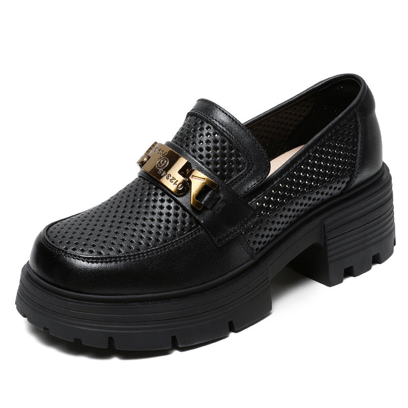 Women Hollow Breathable Leather Casual Platform Loafers Newgew Shoes