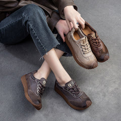 Women Retro Leather Patchwork Comfort Casual Shoes Newgew Shoes