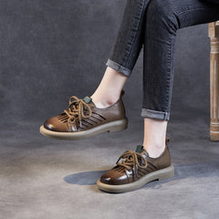 Women Retro Hollow Leather Flat Casual Shoes Newgew Shoes