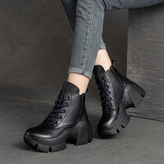 Women Retro Minimalist Leather Chunky Platform Boots Newgew Shoes