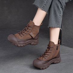 Women Retro Leather Furred Warm Boots Newgew Shoes