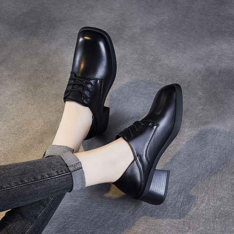 Women Minimalism Soft Sheepskin Chunky Heel Casual Shoes Newgew Shoes