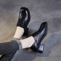 Women Minimalism Soft Sheepskin Chunky Heel Casual Shoes Newgew Shoes