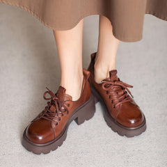 Women Retro Leather Chunky Platform Casual Shoes Newgew Shoes