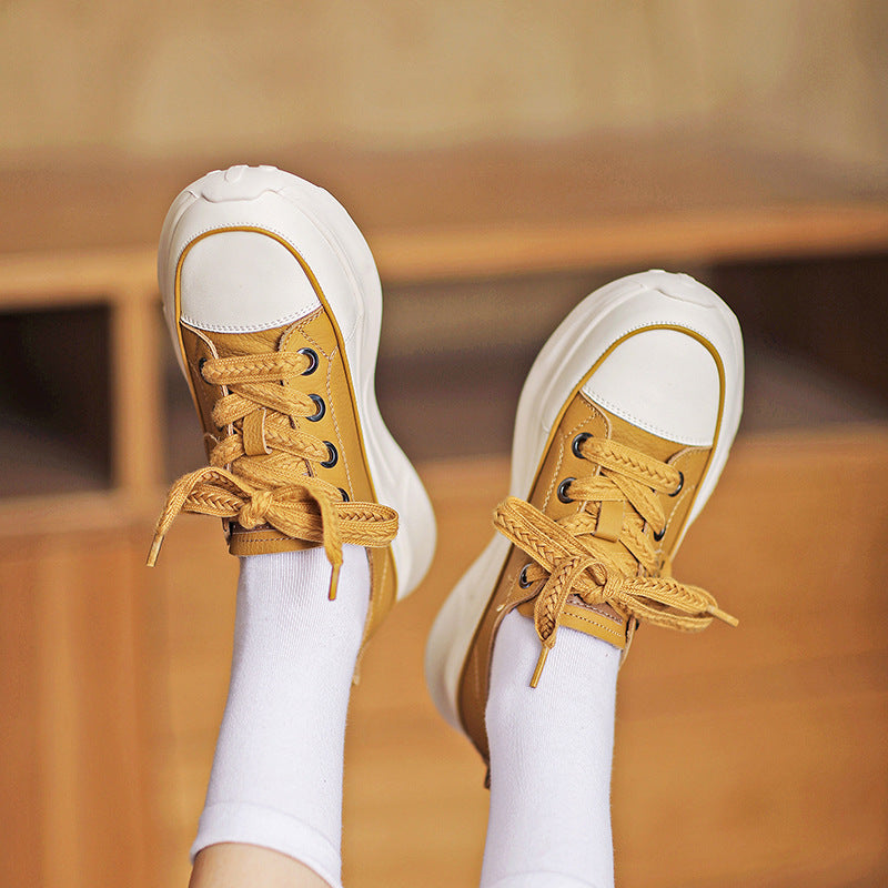 Women Fashion Leather Thick Soled Casual Shoes Newgew Shoes