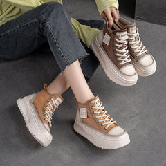 Women Fashion Leather Thick Soled High Top Skate Shoes Newgew Shoes