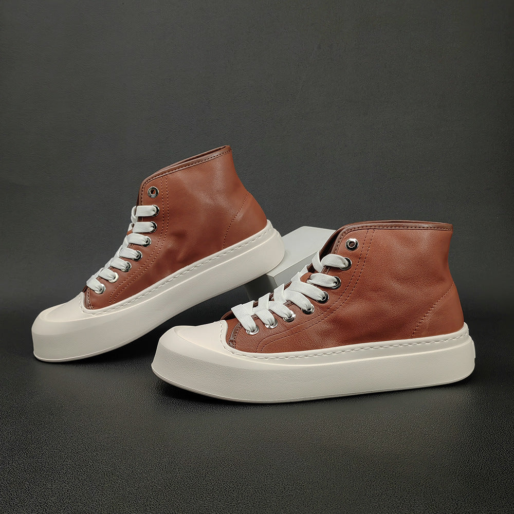 Men Stylish Leather High-Top Flat Casual Shoes Newgew Shoes