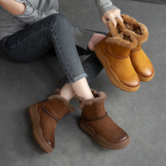 Women Minimalist Cowhide Leather Furred Snow Boots Newgew Shoes