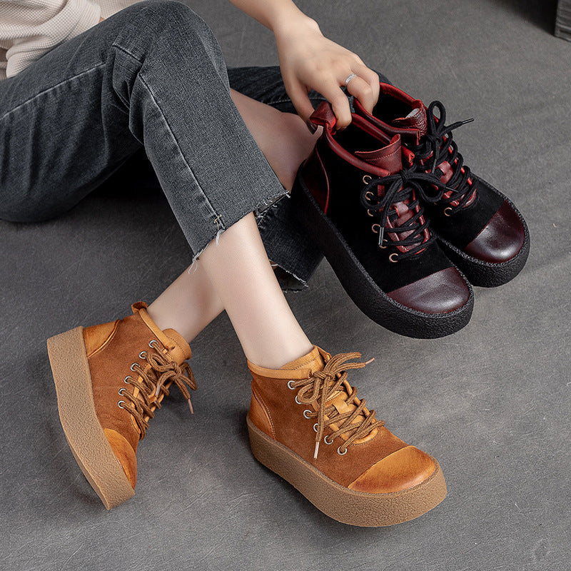 Women Retro Leather Flat Thick Soled Casual Shoes Newgew Shoes