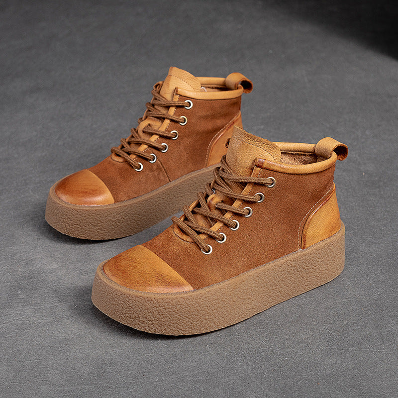 Women Retro Leather Flat Thick Soled Casual Shoes Newgew Shoes