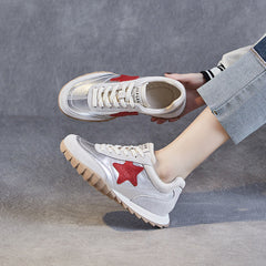 Women Retro Patchwork Leather Casual Training Shoes Newgew Shoes