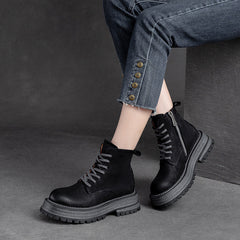 Women Retro Leather Patchwork Thick Soled Boots Newgew Shoes