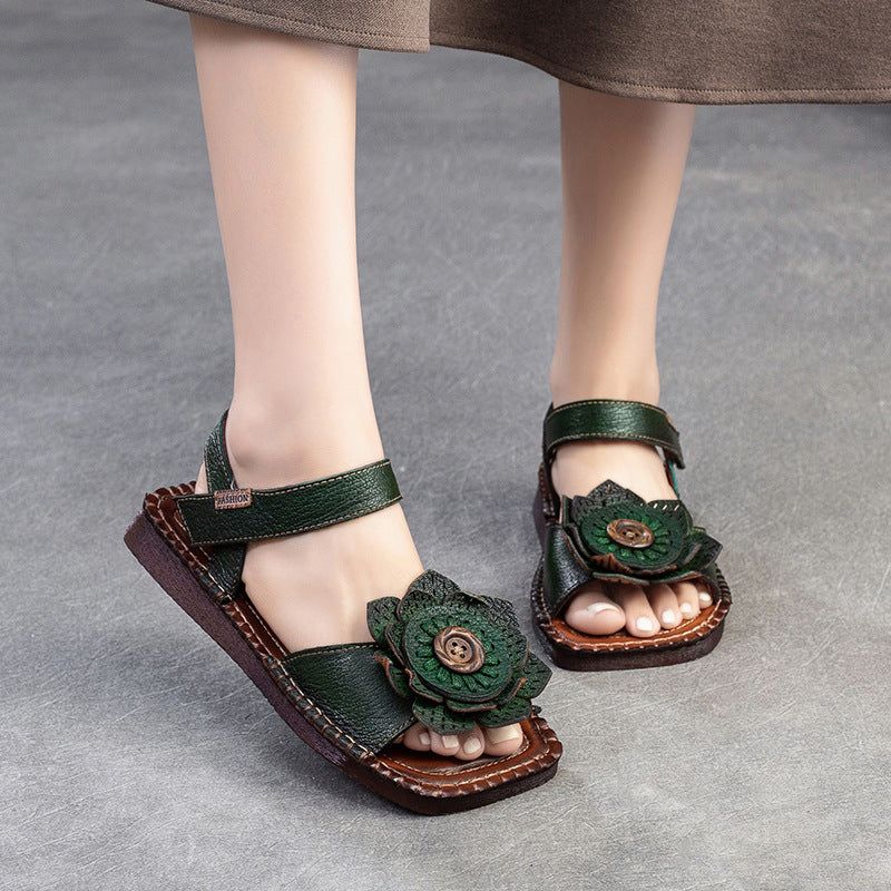 Women Retro Ethnic Casual Leather Summer Sandals Newgew Shoes