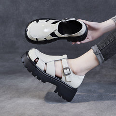 Women Minimalist Retro Leather Casual Platform Sandals Newgew Shoes