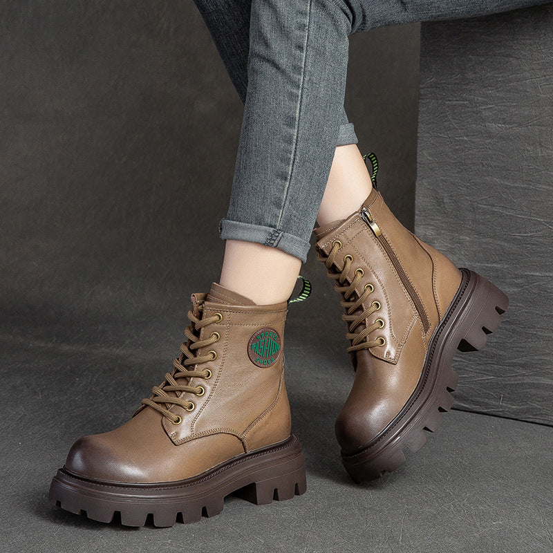 Women Casual Fashion Thick Soled Leather Boots Newgew Shoes