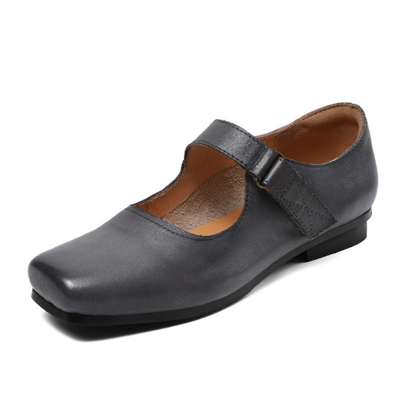 Women Retro Square Head Leather Casual Shoes Newgew Shoes