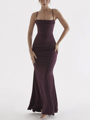 Square Neck Ruched Corset Fishtail Evening Maxi Dress Newgew Dresses