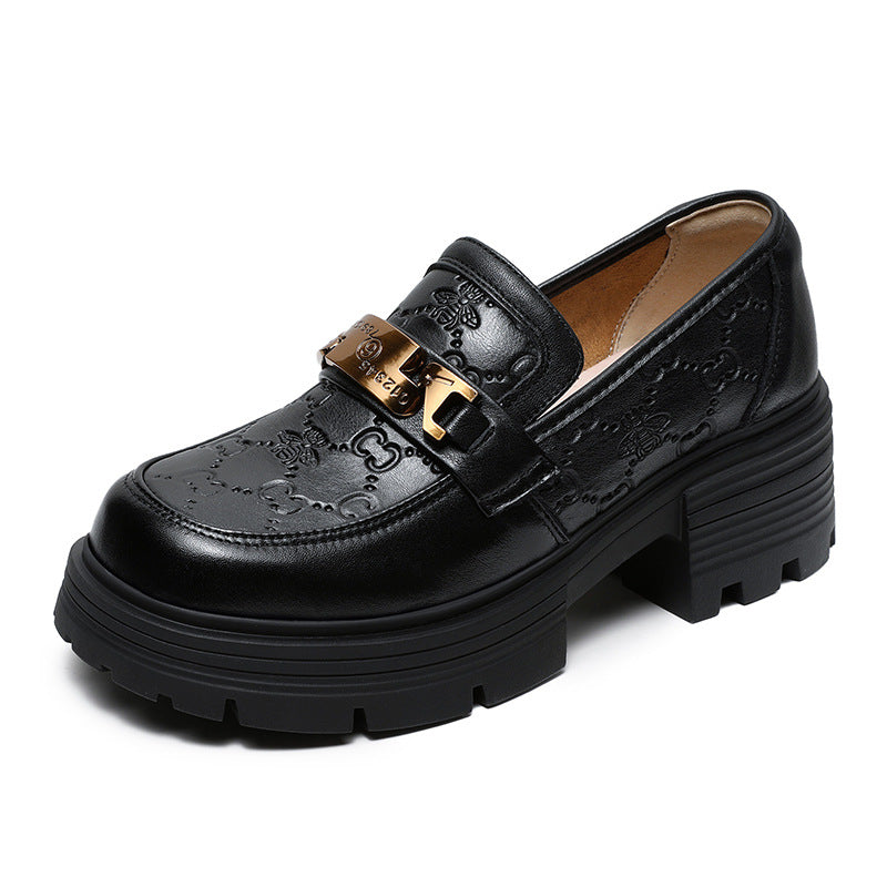 Women Retro Embossed Leather Thick Soled Loafers Newgew Shoes