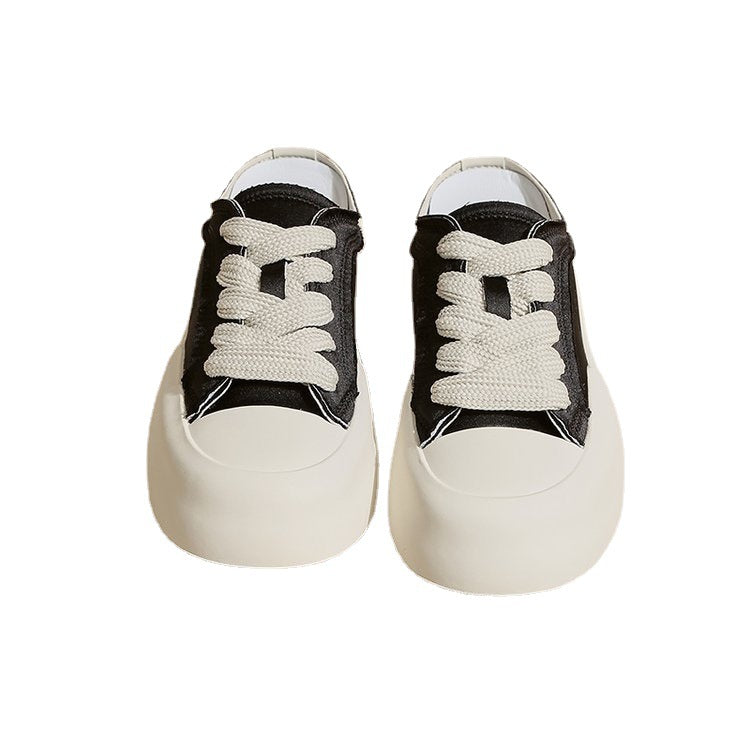 Women's Summer Thick Bottom Satin White Canvas Shoes Newgew