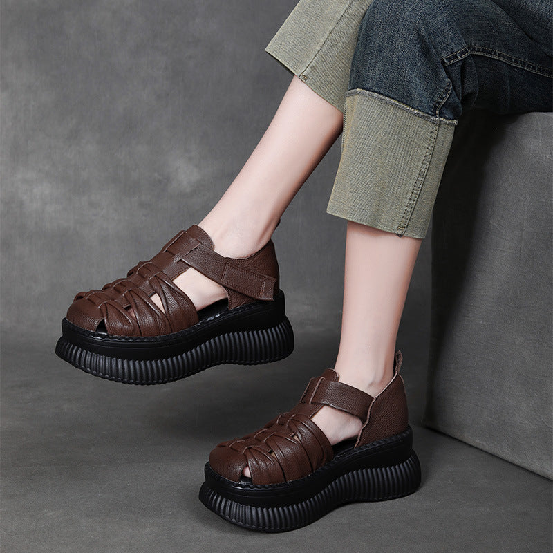 Women Retro Plaited Leather Platform Summer Sandals Newgew Shoes