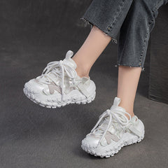 Women Retro Patchwork Low Top Platform Casual Shoes Newgew Shoes