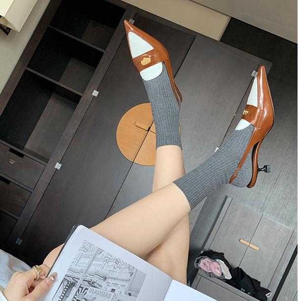 Genuine Leather Color Matching Pointed Toe Slingback High Heels Newgew