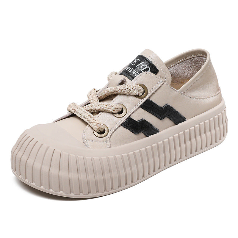 Women Soft Leather Thick Soled Flat Casual Shoes Newgew Shoes