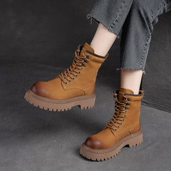 Women Classic Fashion Patchwork Leather Combat Boots Newgew Shoes