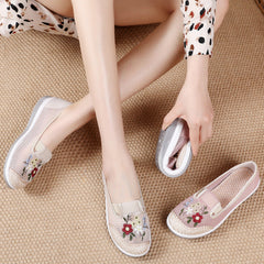 Women's Female Tennis Ethnic Style Mesh Embroidered Canvas Shoes Newgew