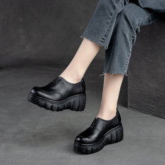 Women Retro Minimalist Leather Wedge Casual Shoes Newgew Shoes