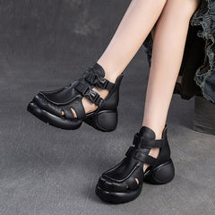 Women Retro Leather High Top Casual Sandals Newgew Shoes