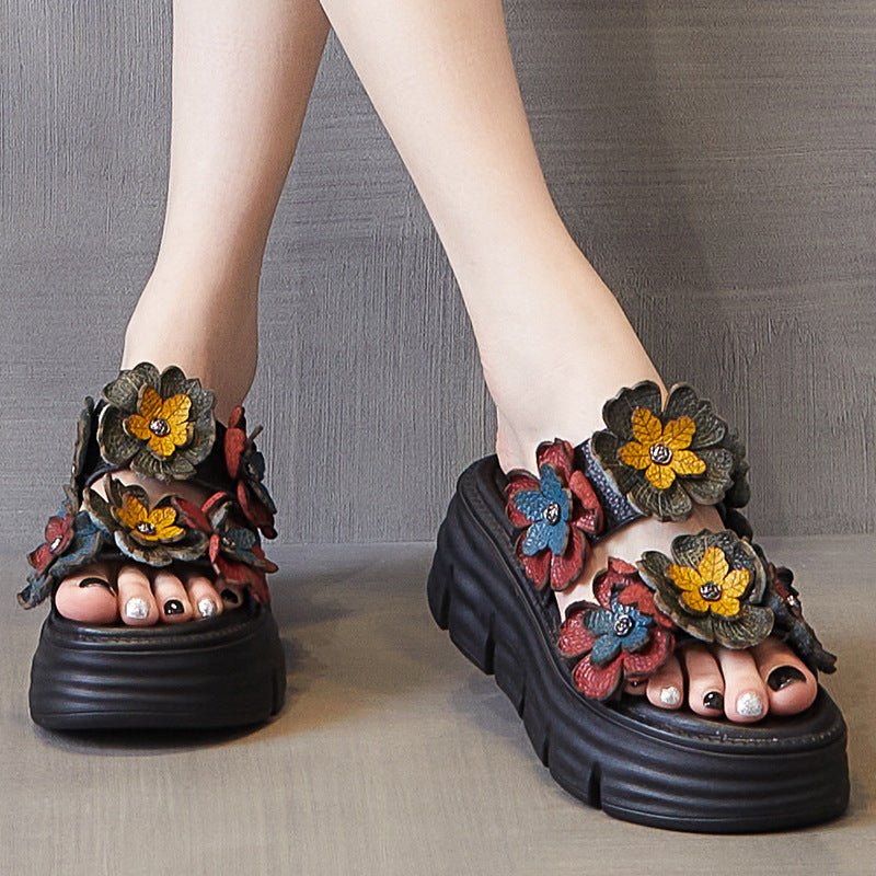 Women Leather Soft Casual Platform Slides Newgew Shoes