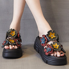 Women Leather Soft Casual Platform Slides Newgew Shoes