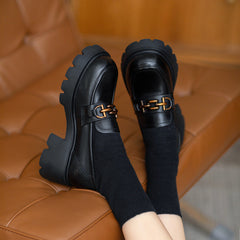 Women Retro Chain Leather Chunky Platform Loafers Newgew Shoes