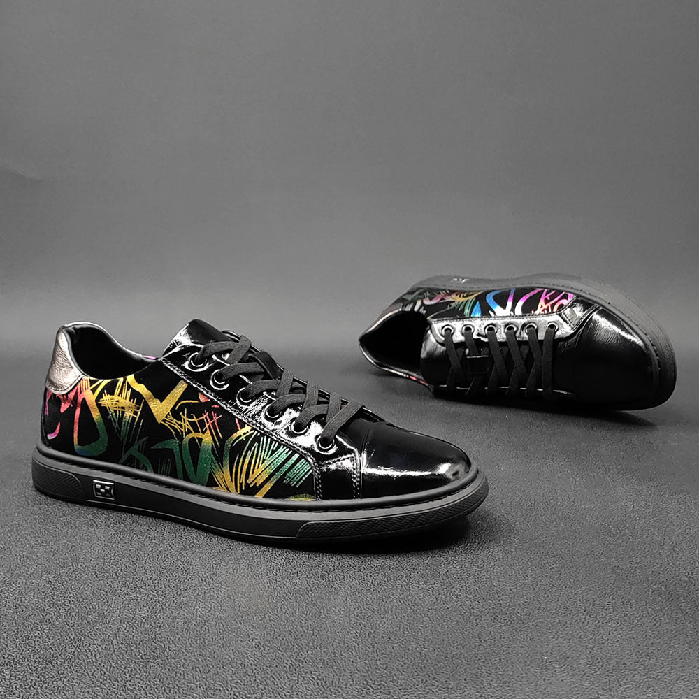 Men Stylish Fashion Print Leather Flat Casual Shoes Newgew Shoes