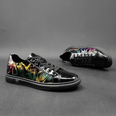 Men Stylish Fashion Print Leather Flat Casual Shoes Newgew Shoes