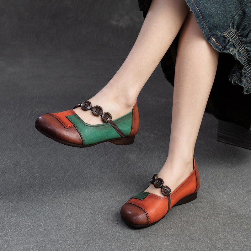 Women Retro Color Matching Soft Leather Casual Flats Newgew Shoes