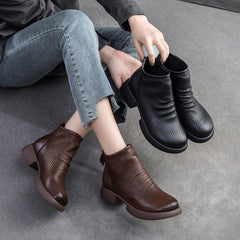 Women Retro Minimalist Hollow Leather Casual Ankle Boots Newgew Shoes