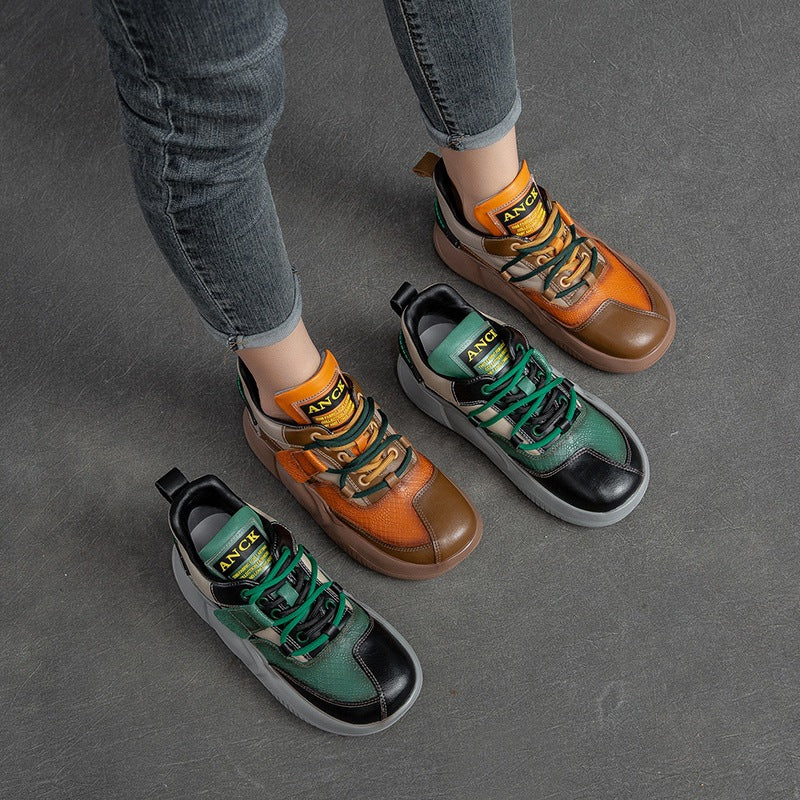 Women Fashion Patchwork Leather Casual Shoes Newgew Shoes