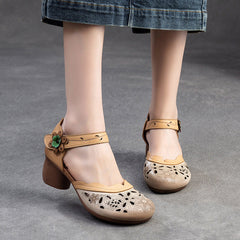 Women Retro Summer Hollow Leather Casual Sandals Newgew Shoes