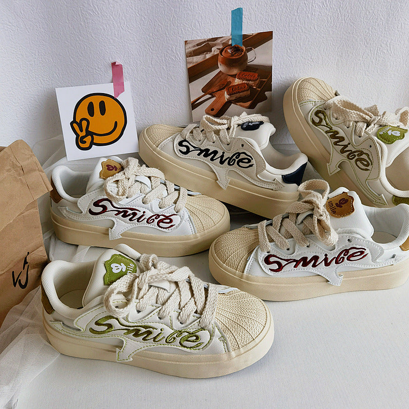 Women's Embroidered Letters Shell Head White Springtide Canvas Shoes Newgew