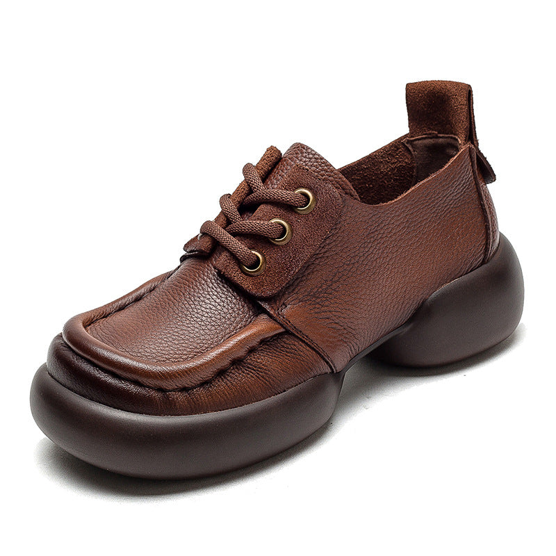 Women Retro Soft Leather Thick Soled Casual Shoes Newgew Shoes
