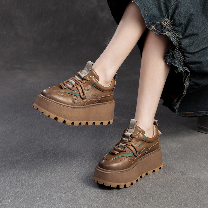 Women Retro Leather Platform Casual Shoes Newgew Shoes
